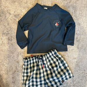 Baby Swim Set – Rashguard + Gingham Shorts (3–6m) Never Worn